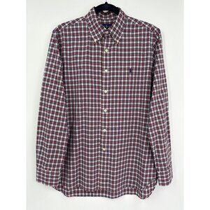 Ralph Lauren Blue Label Mens Plaid Button Down Long Sleeve Shirt Pony Red Large